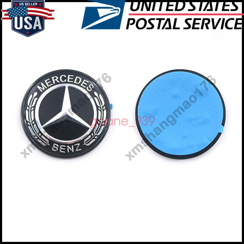 Black FOR Mercedes Benz Hood Black Flat Laurel Wreath Badge Emblem (Paste)