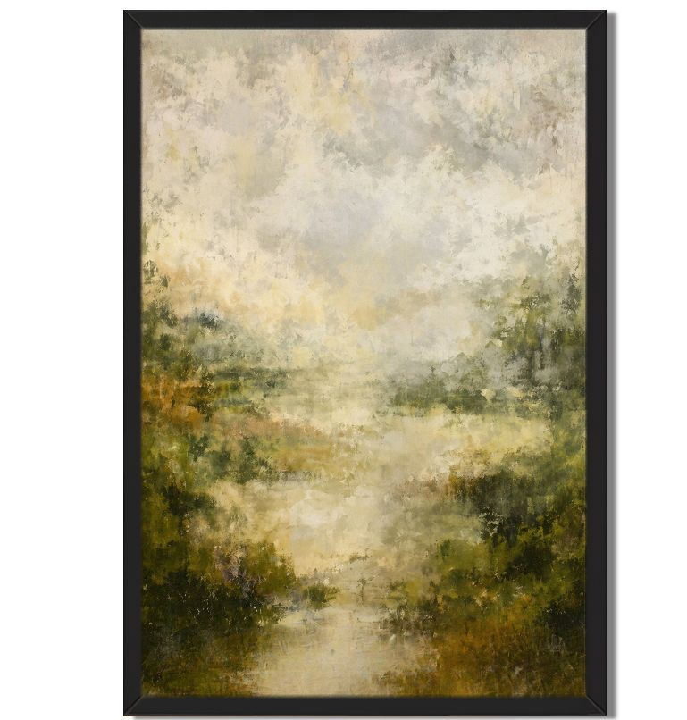 Abstract Landscape Framed Wall Art Impressionist River Forest Decor-image