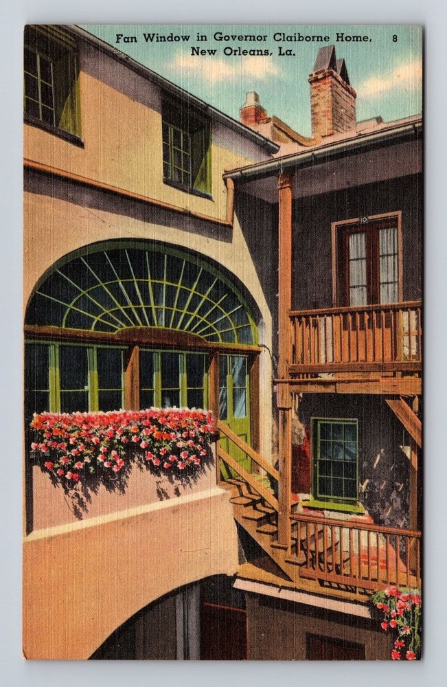 New Orleans LA-Louisiana, Fan Window, Governor Claiborne Home, Vintage Postcard