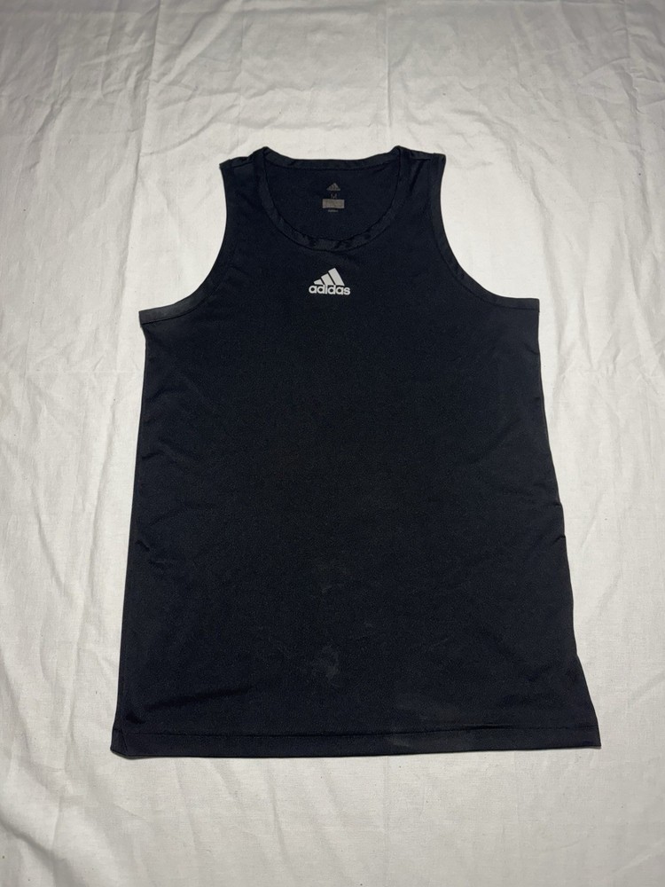 Adidas Mens Medium Black Tank Top Logo Sleeveless Athletic Workout Shirt M