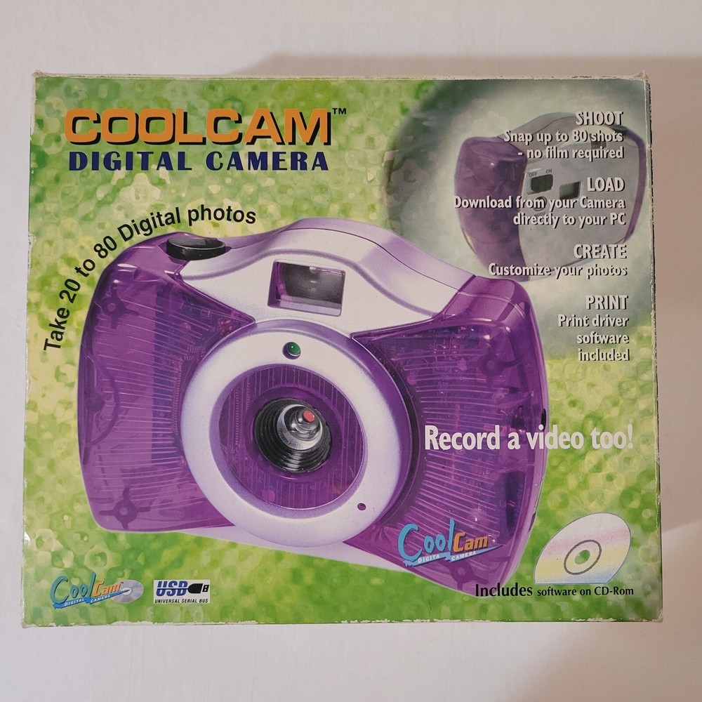 Cool Cam Digital Camera Model CP075 In Box  Complete With Software Purple (506)