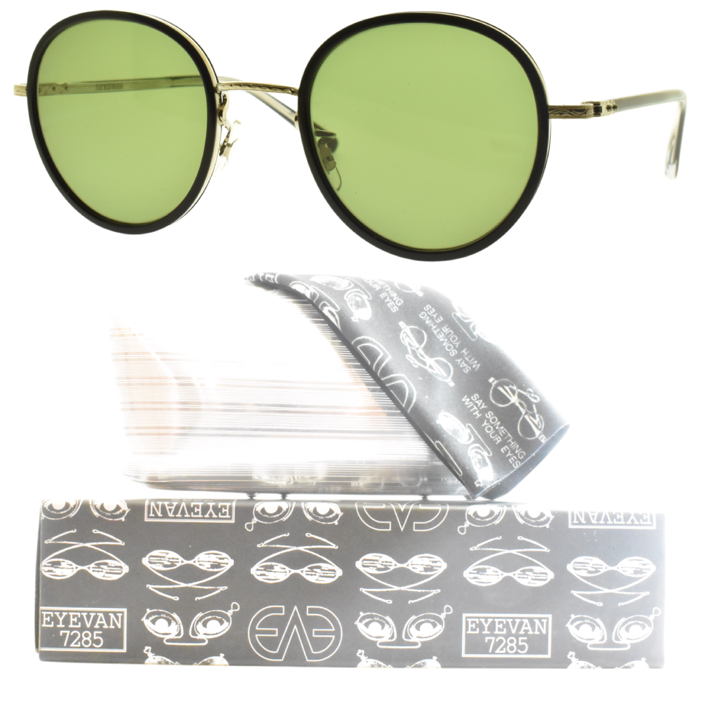 New Eyevan 7285 E-0501-SG BK/S Black and Silver Round Full Rim Unisex Sunglasses for Stylish Eye Protection