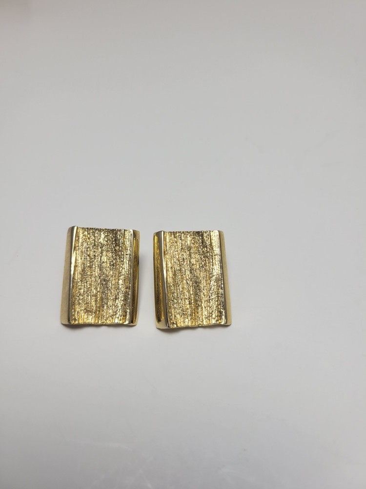 Napier Gold Tone Brushed Florentine Texture Rectangle Statement Stud Earrings