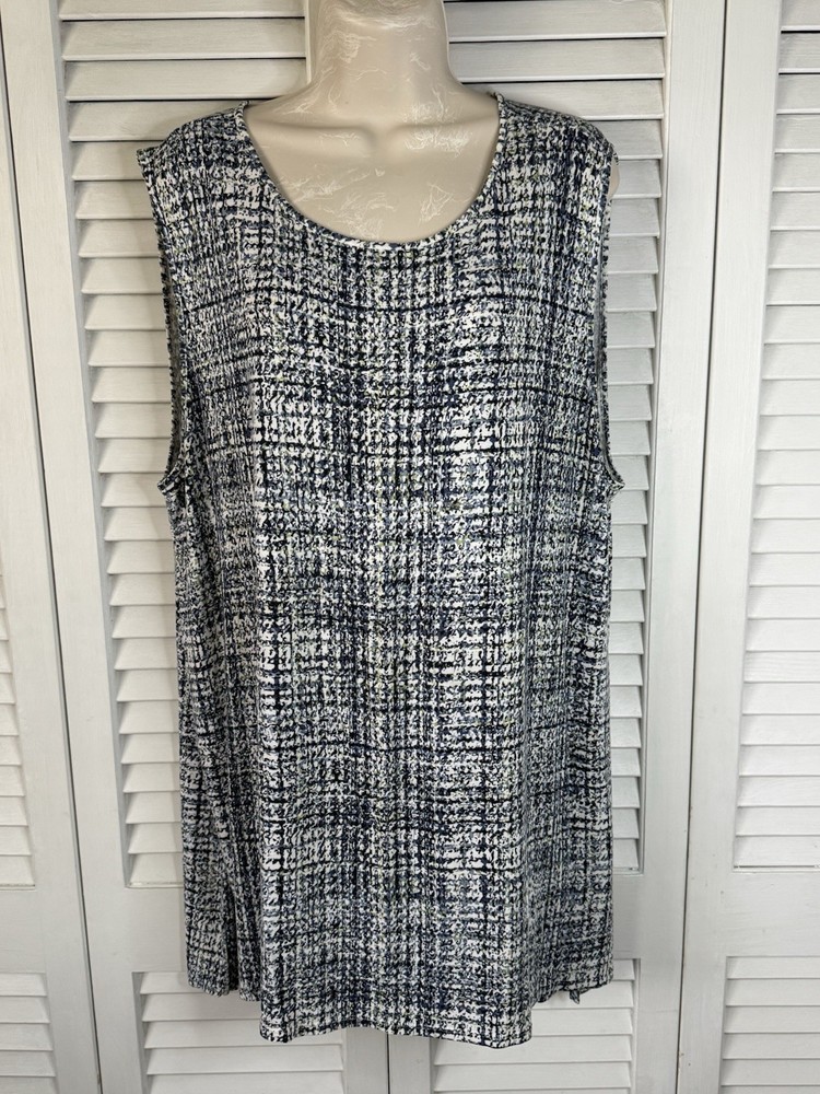 J. Jill Wearever Collection Blue Green Abstract Design Sleeveless Tunic Top XL