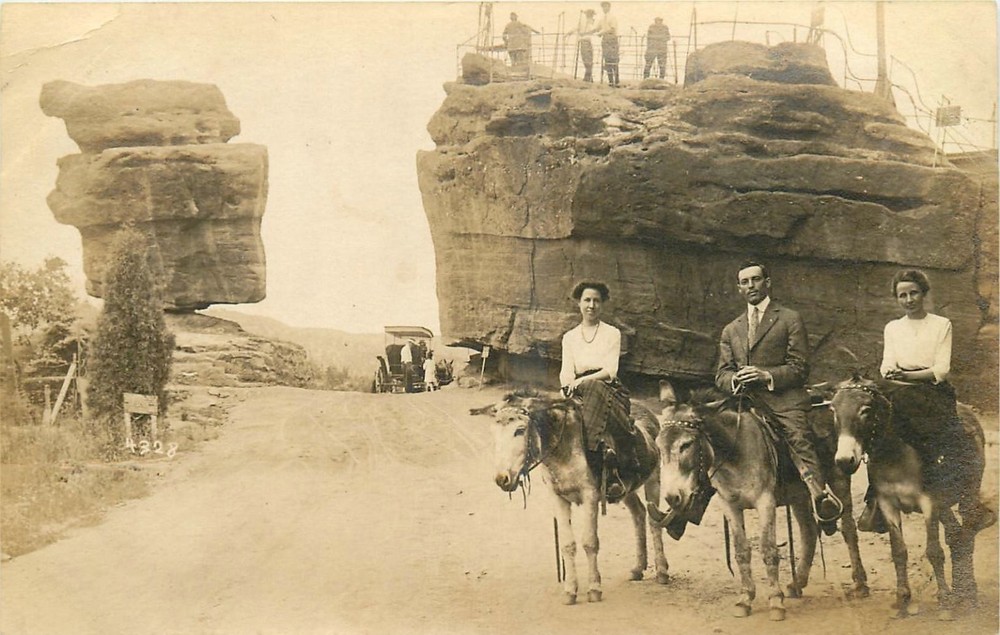 Manitou Springs CO RPPC Balanced Rock Donkeys Paul Goerke Real Photo Postcard