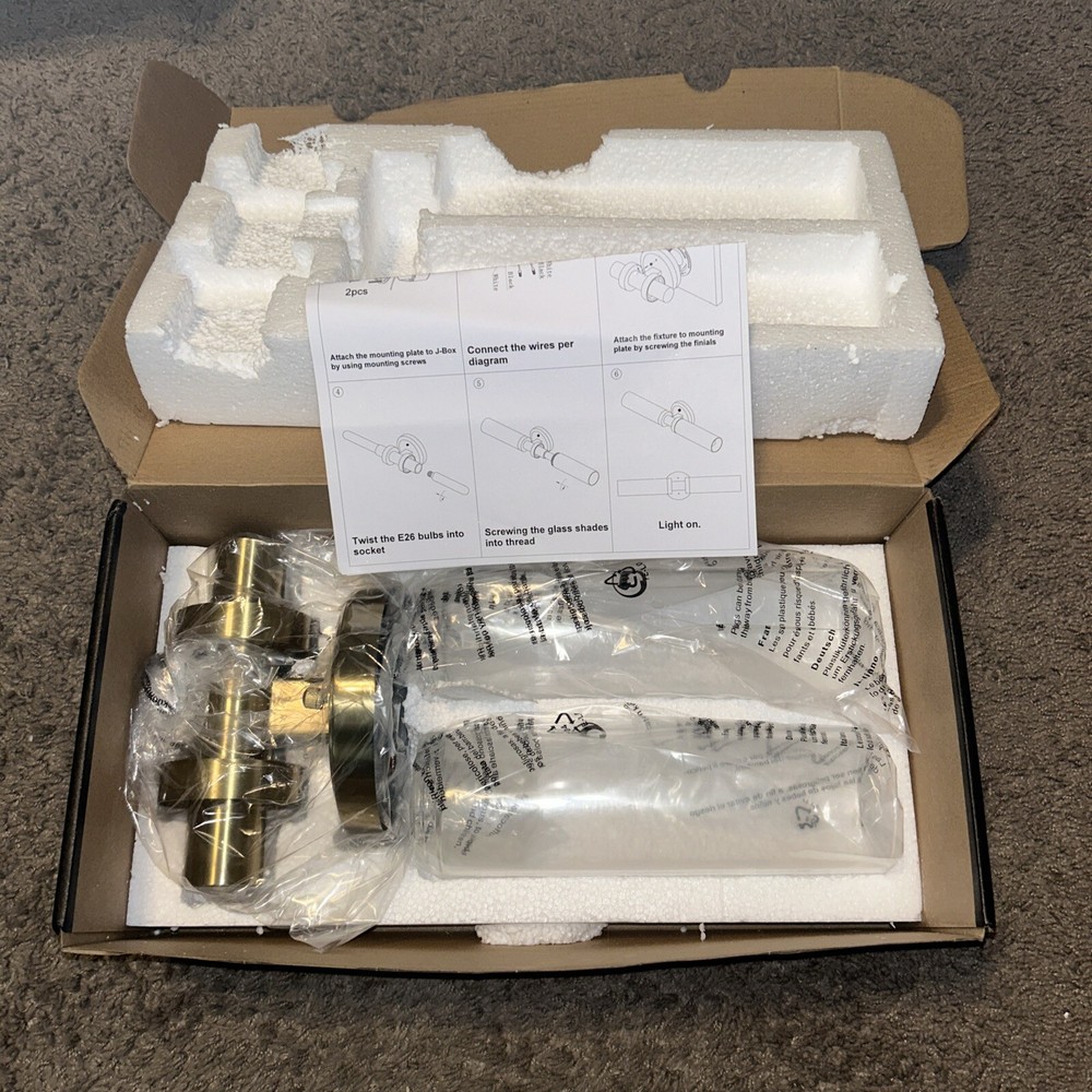 SANTOSTOCK Gold Bathroom Vanity Light Fixtures 2-Light Modern Sconces Wall NEW!
