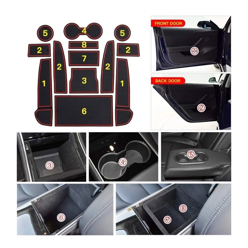 For Tesla Model 3 Door Storage Mat Armrest Box Mat Gate Slot Mat Coaster Mat