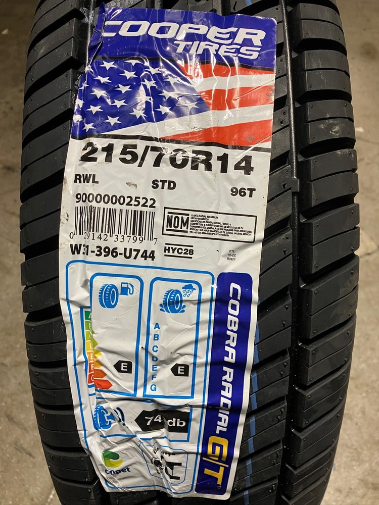 4 New 215 70 14 Cooper Cobra Radial G/T Raised White Letter All Season Tires