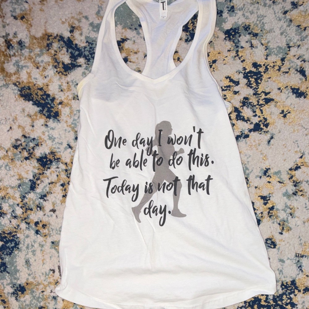 Ideal by Next Level Women's S White Round Neck Racerback Quote Graphic Tank
