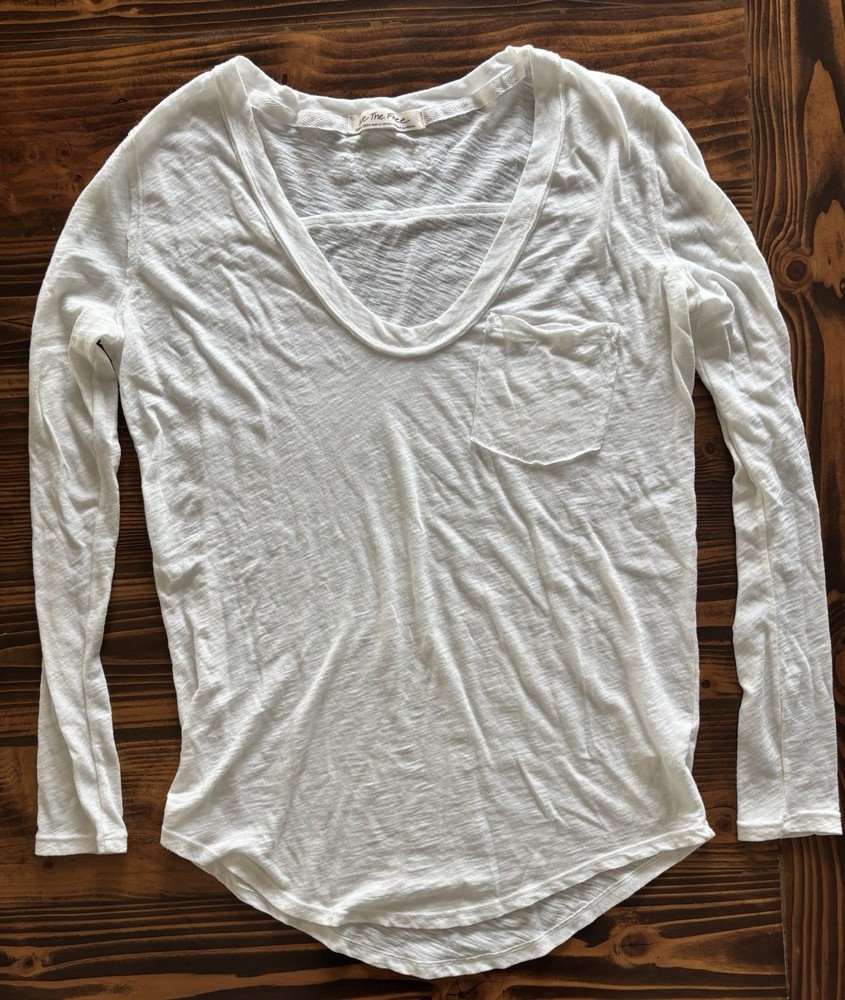 Free People Cotton Blend Knit Scoop Neck Long Sleeve T-Shirt XS