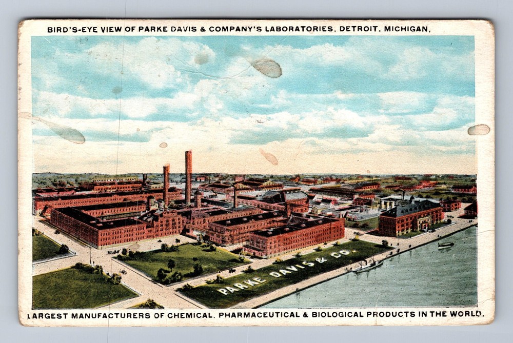 Detroit MI- Michigan Aerial Of Parke Davis And Company Vintage c1925 Postcard
