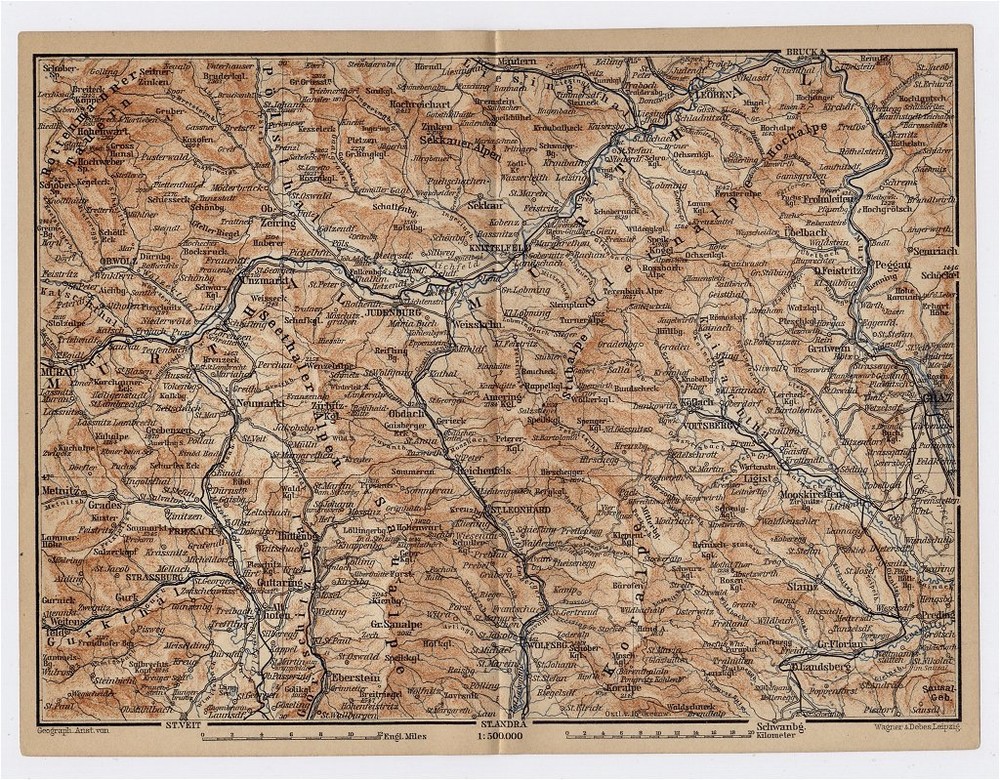 1903 Original Antique Map Of Styria Steiermark Graz / Austria