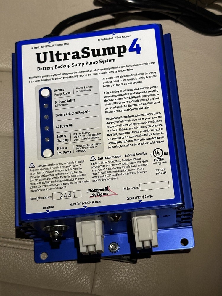 Ultra Sump 4 Basement Sump Pump System with Battery Charger