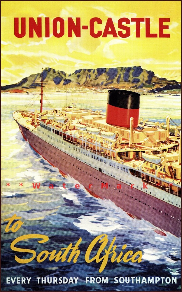 1948 Union Castle Ocean Liner Vintage Poster Art To South Africa  