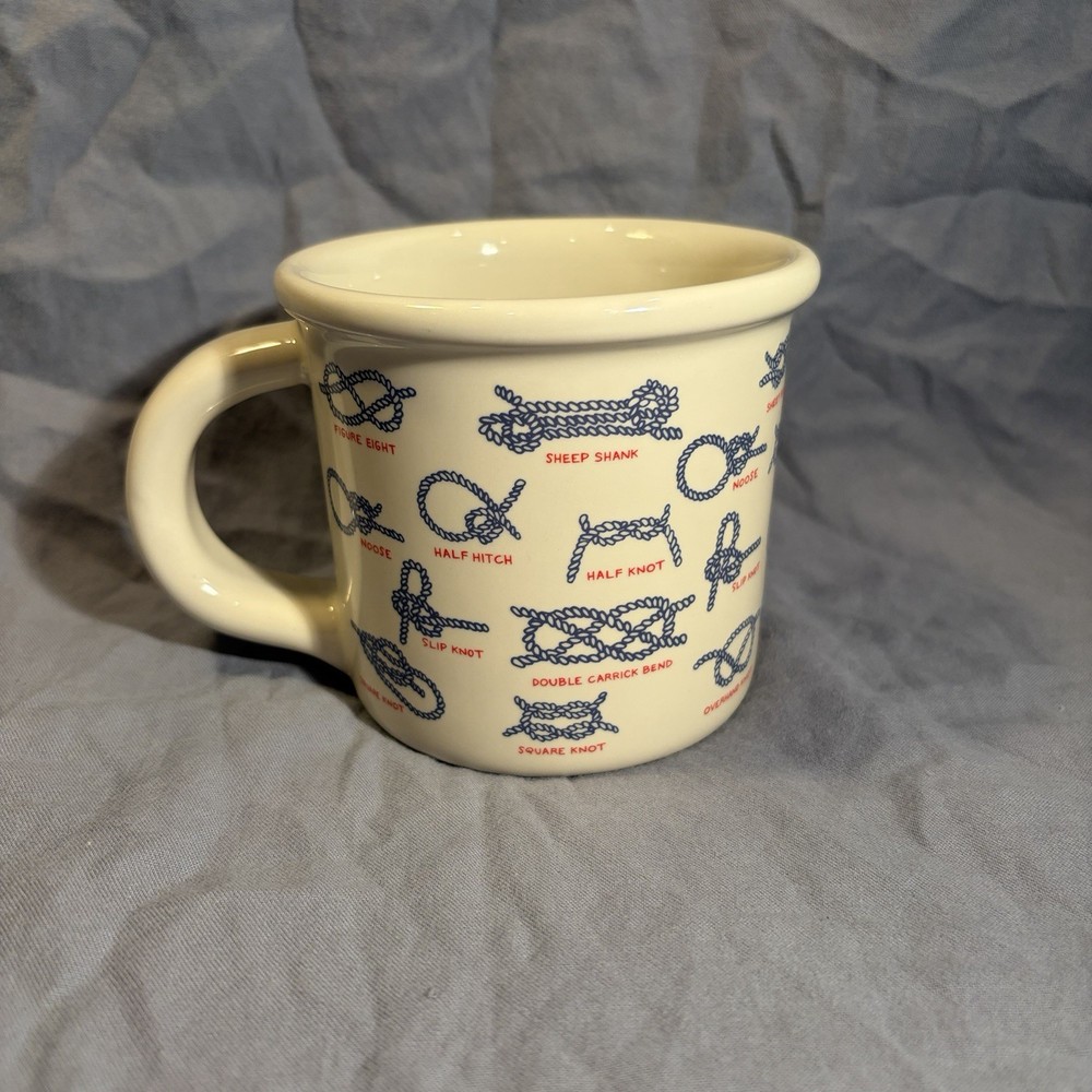 Fishs Eddy Knot Mug Nautical Rope Blue White Coffee Cup Ceramic Diner Latte