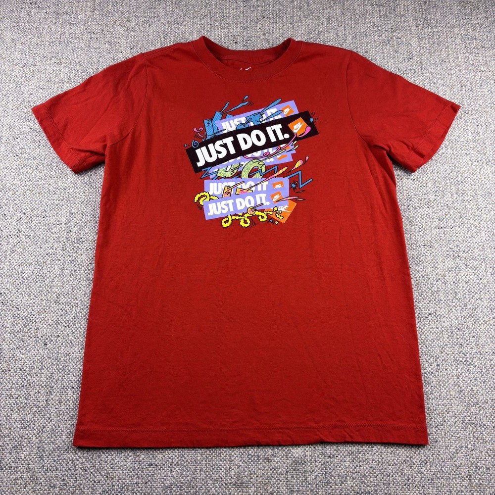 Nike Graphic Tee T-Shirt Just Do It Logo Cotton Red Boys L