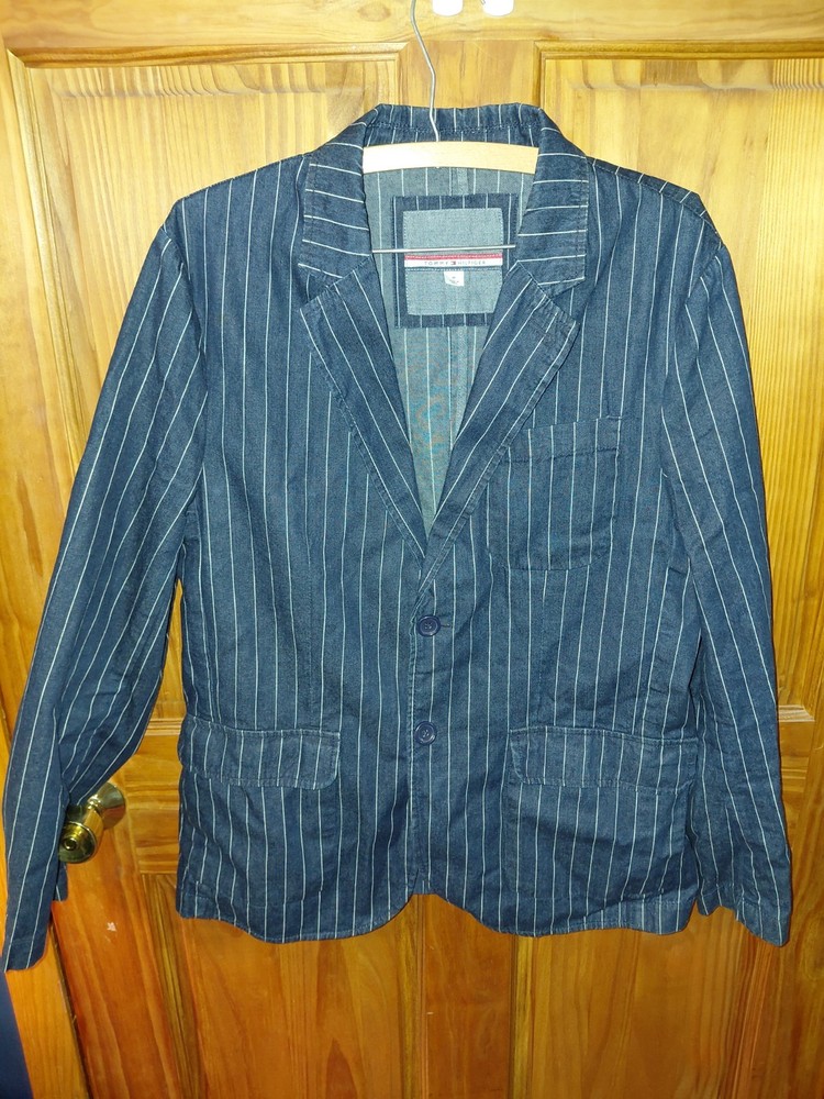 Tommy Hilfiger Men's Blue Jeans Denim Tailored Blazer Jacket Medium Pin Stripes