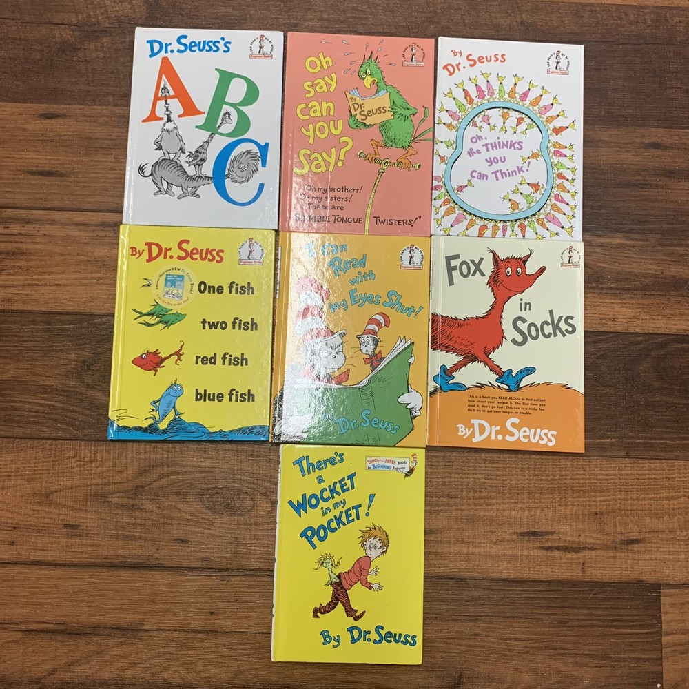 7 Mix Dr. Seuss Beginner Books Lot HC Hardcover I Can Read It, Fox, ABC, Fish