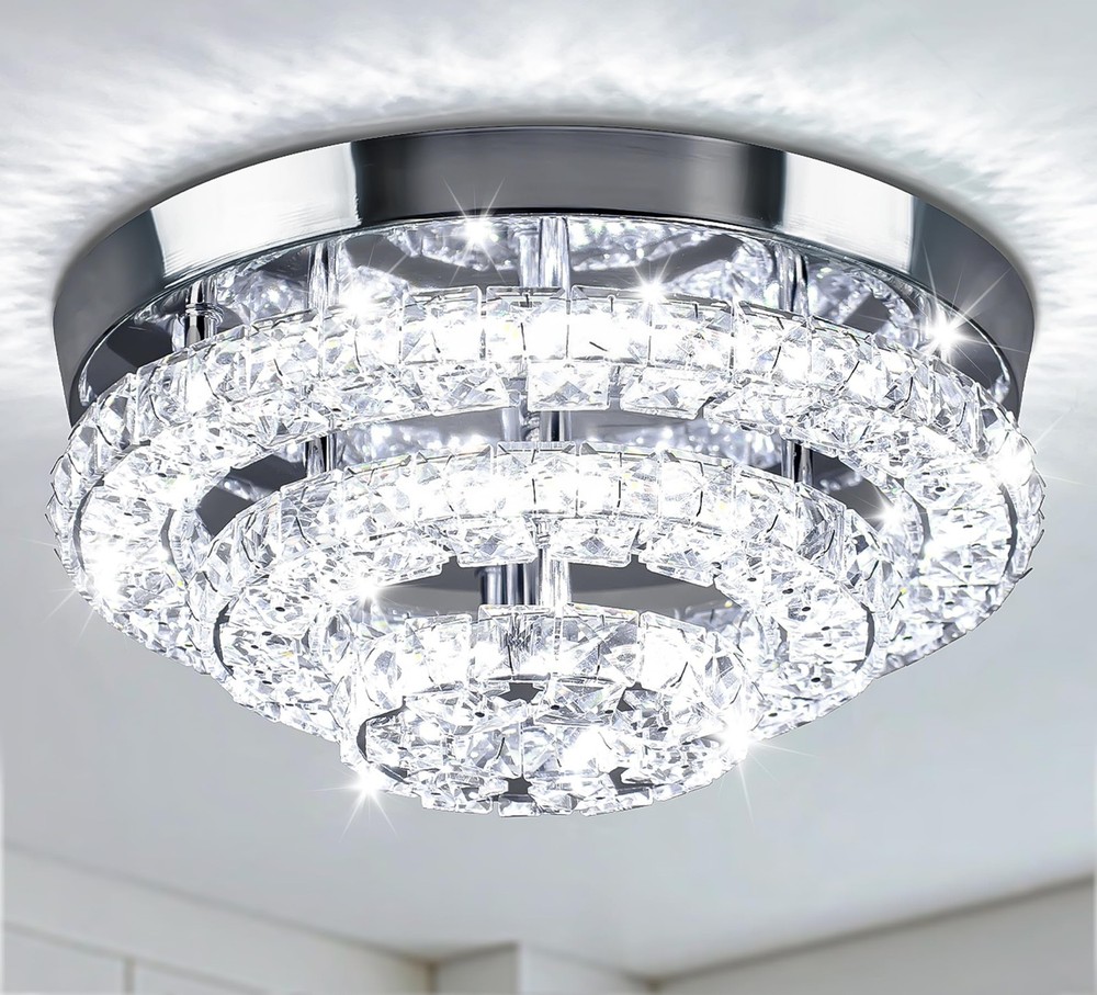 11.8 Inch Modern LED Crystal Chandelier Semi Flush Mount Ceiling Light Fixture