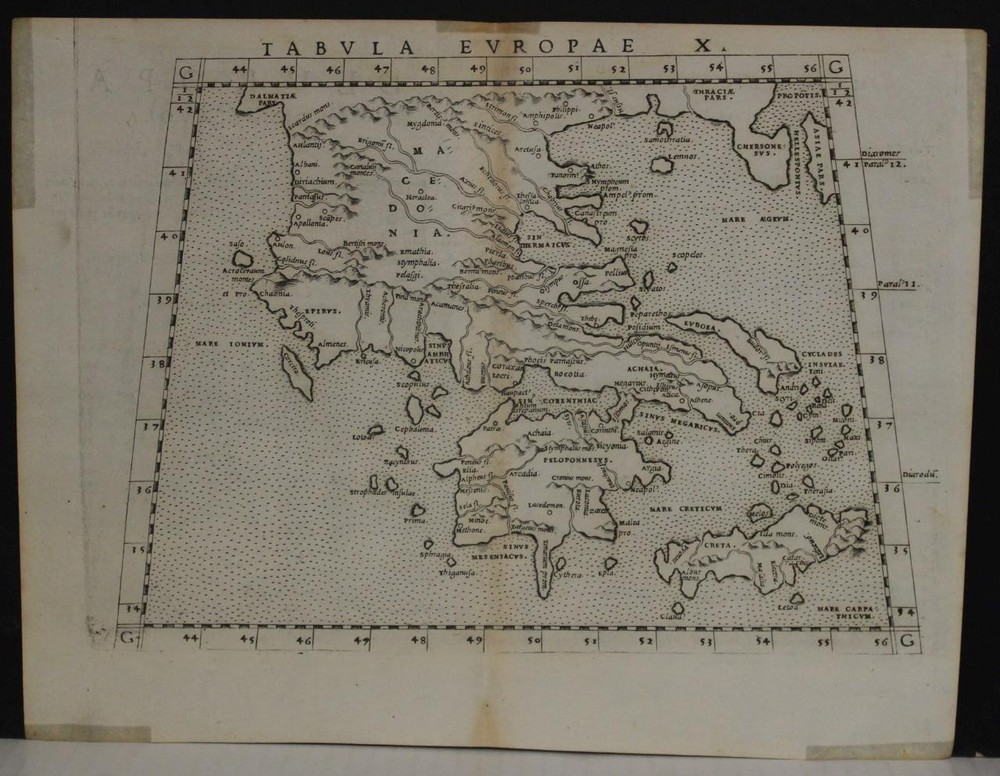 Greece 1561 Girolamo Ruscelli Unusual Antique Original Copper Engraved MapANTIQUE  COPPER ENGRAVED MAP OF GREECE BY RUSCELLI 1561