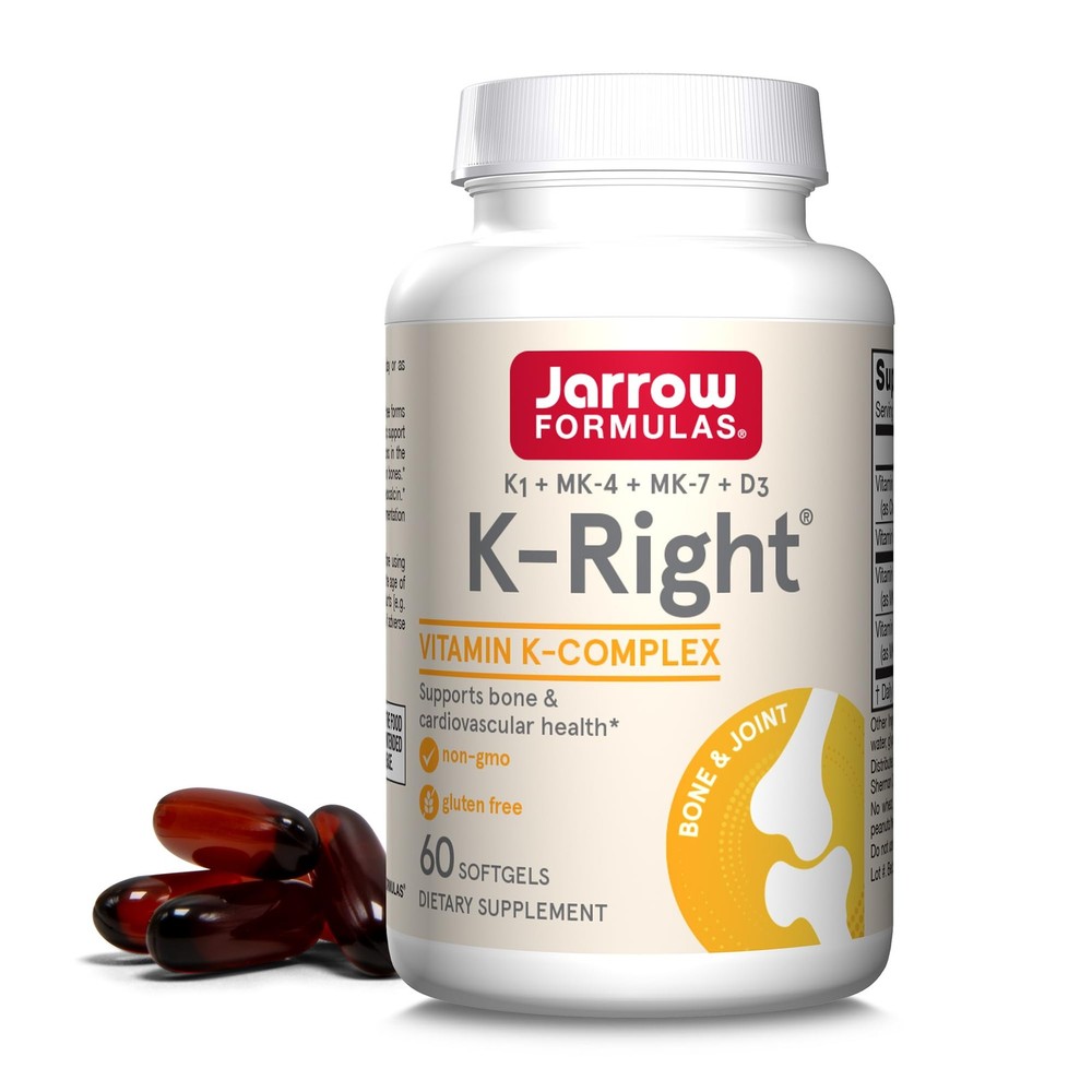 Jarrow Formulas K-Right Vitamin K Complex 60 Softgels with K1 K2 MK-4 MK-7