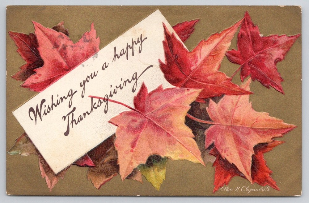 Ellen Clapsaddle Thanksgiving Postcard 1908 Embossed Autumn Leaves Germany