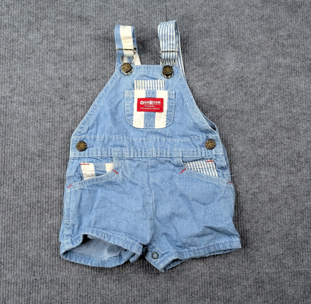Vintage OshKosh B'Gosh Overalls Baby 12M Railroad Stripes USA Made Vestback Shor