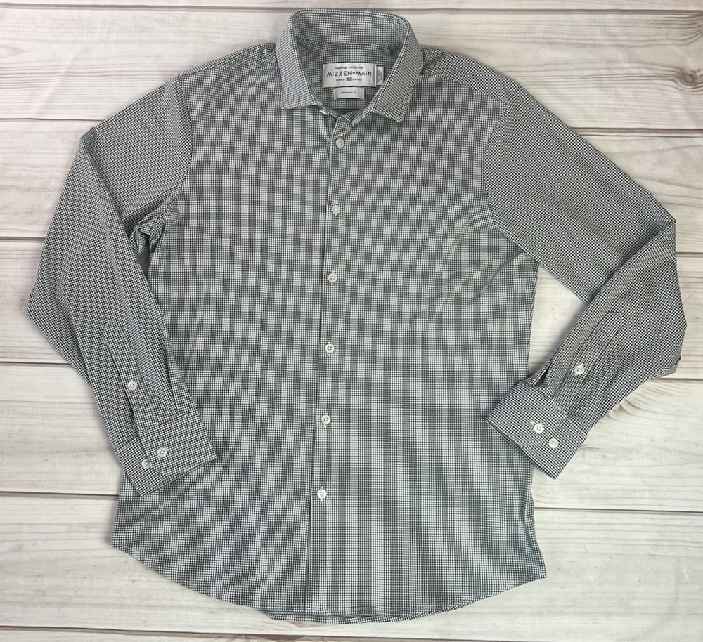 Mizzen & Main Shirt Button Up Trim Fit Spinnaker Stretch Nylon Blend Mens Large