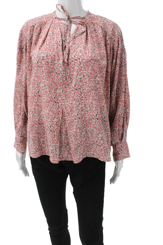 Isabel Marant Womens Tunic Blouse Pink Floral Silk Longsleeve Tie Neck Size 38Free Shipping in US $100+ Orders | $6.95 Orders Below