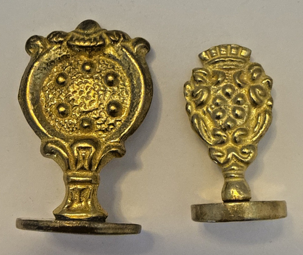 Lot 2 Vintage Italian Ornate Brass Wax Seal Stamps Pineapple & Branch