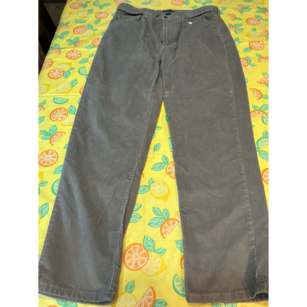 Lands' End Corduroy Pants Mens 36 Grey Traditional Fit Straight Leg