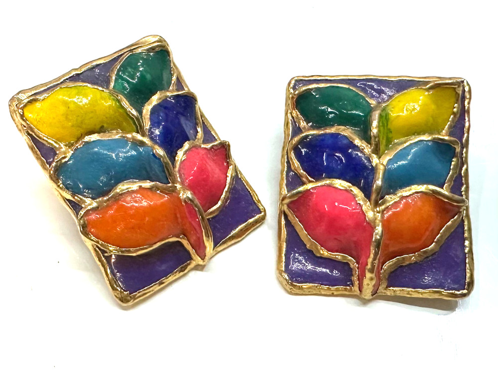 Signed LACOMBE Costume Multi Colored Gold Tone Pierced Earrings Jewelry Lot I