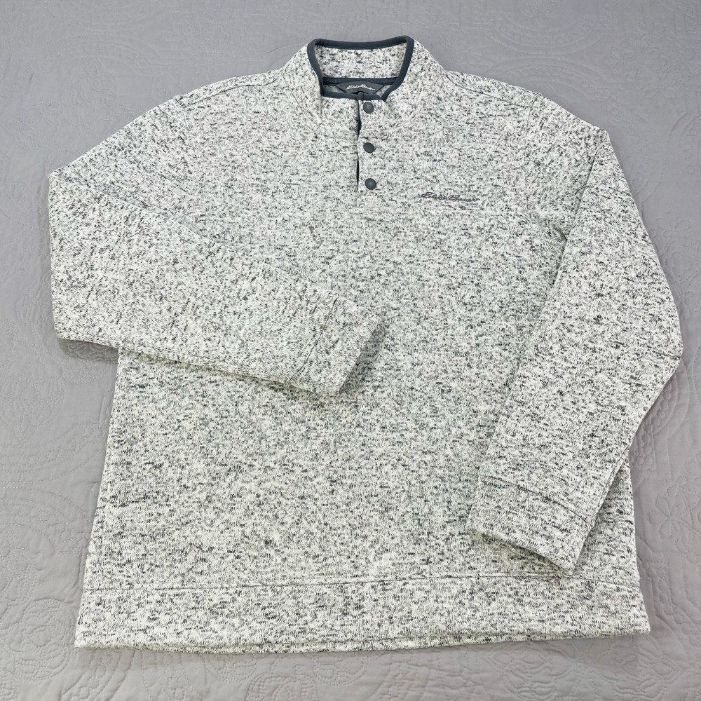 Eddie Bauer Better Sweater Mens Large Grey Snap T Mock Neck Henley Pullover