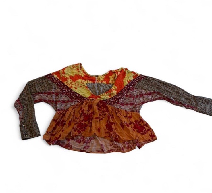 Free People Women's Multicolor Floral Long Sleeve Button Ruffle Blouse M