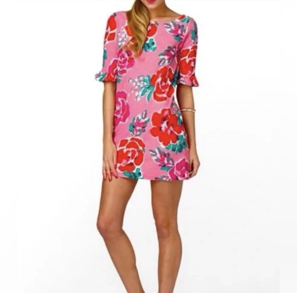 Lilly Pulitzer Somerset Dress A Thing Called Love Print XL Pink Red Green Floral
