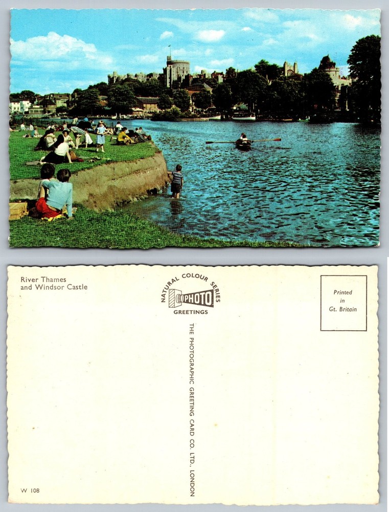 Vintage River Thames Windsor Castle Postcard 1950s PHOTO GREETINGS UK