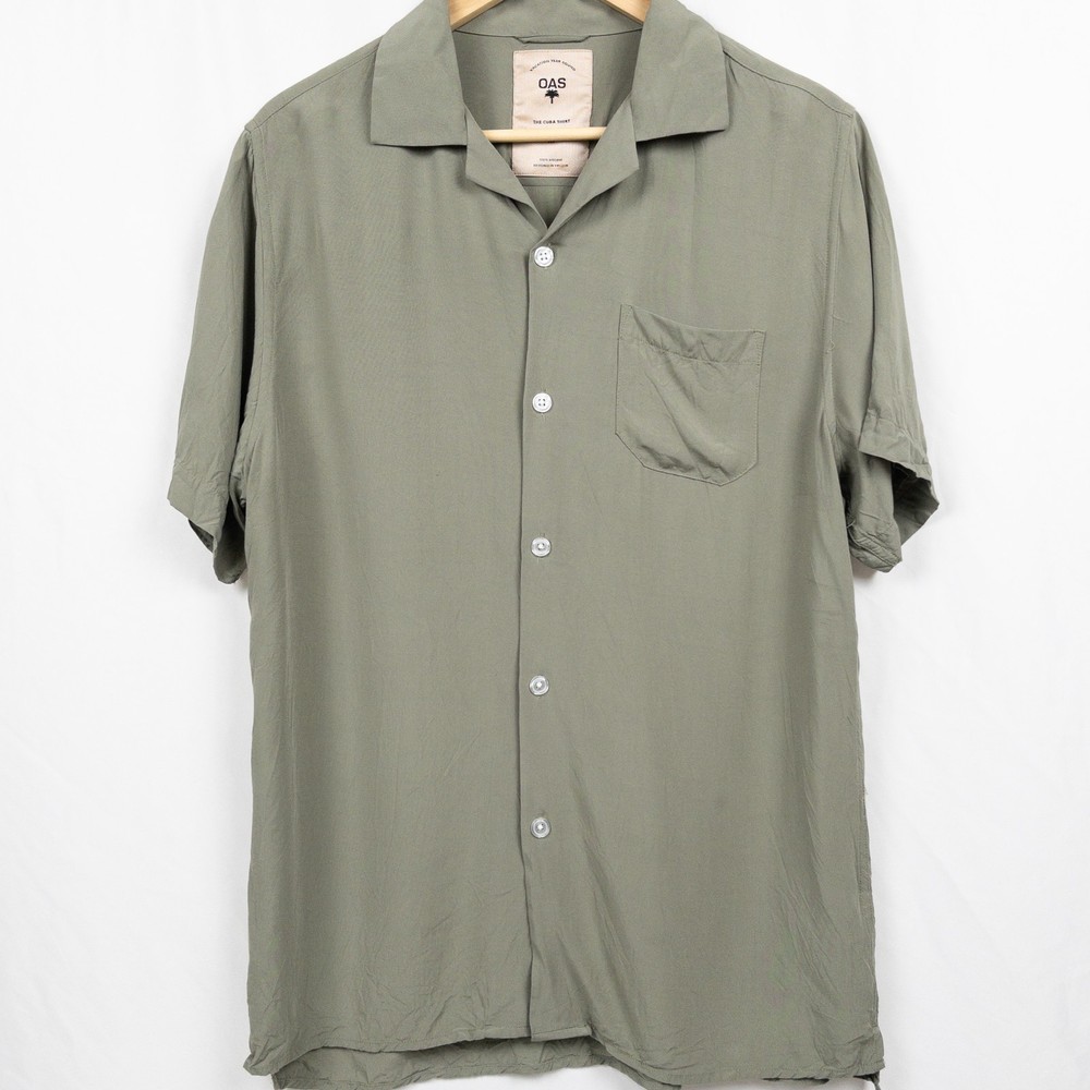 OAS Cuba Shirt Mens M Green Camp Collar Viscose Resort Coastal Casual Button Up