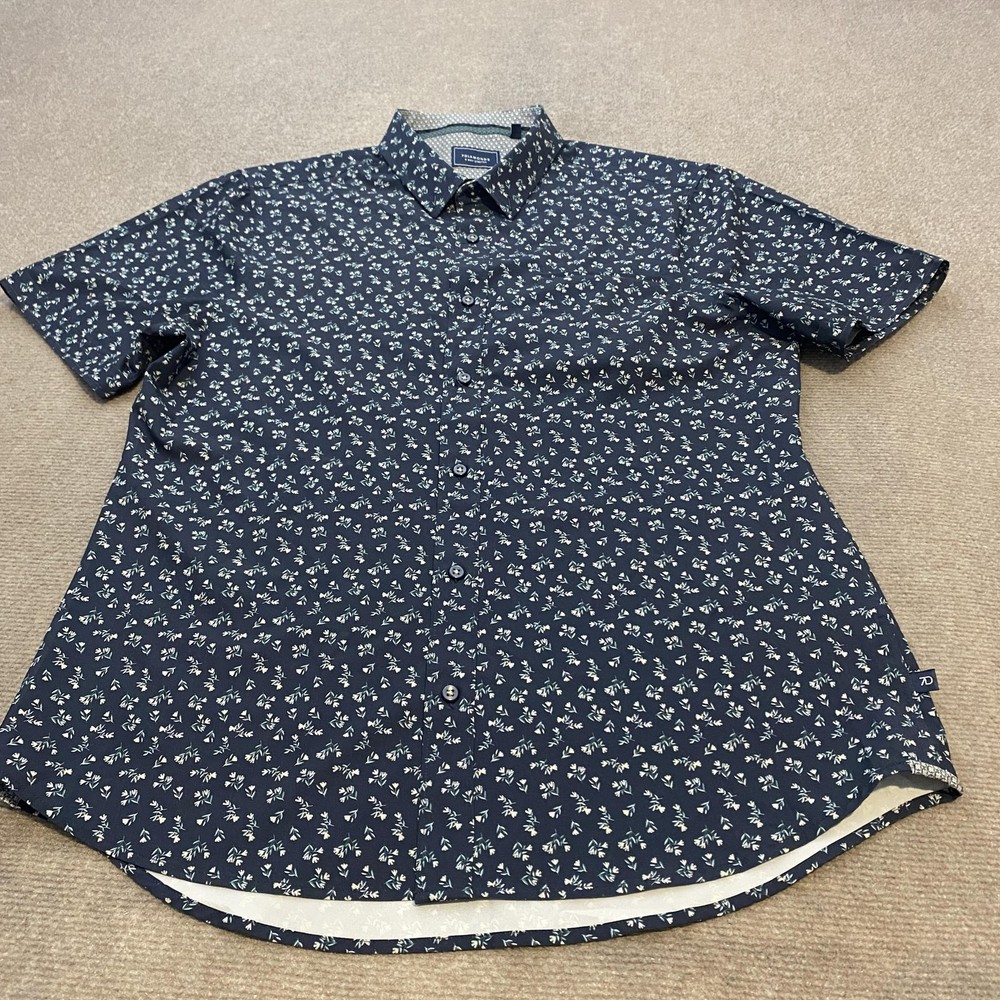 7 Diamonds Shirt Mens Large Navy Floral 4-Way Stretch Woven Short Sleeve Casual