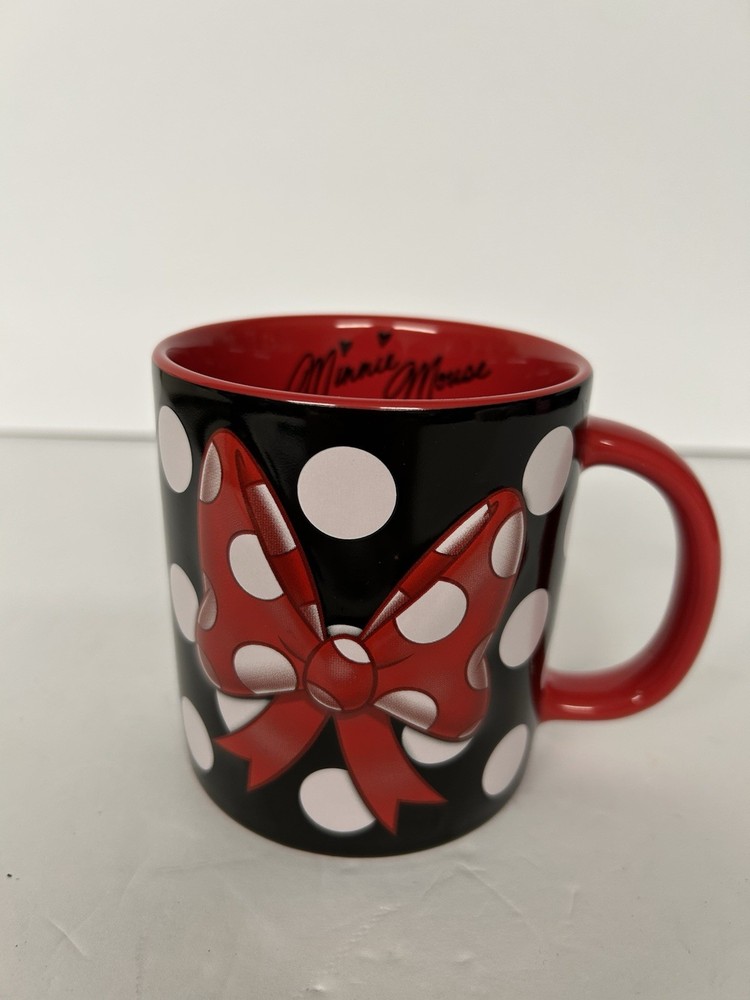 Disney Parks Minnie Mouse 3D Coffee Mug Balck & White Polka Dots Red Bow