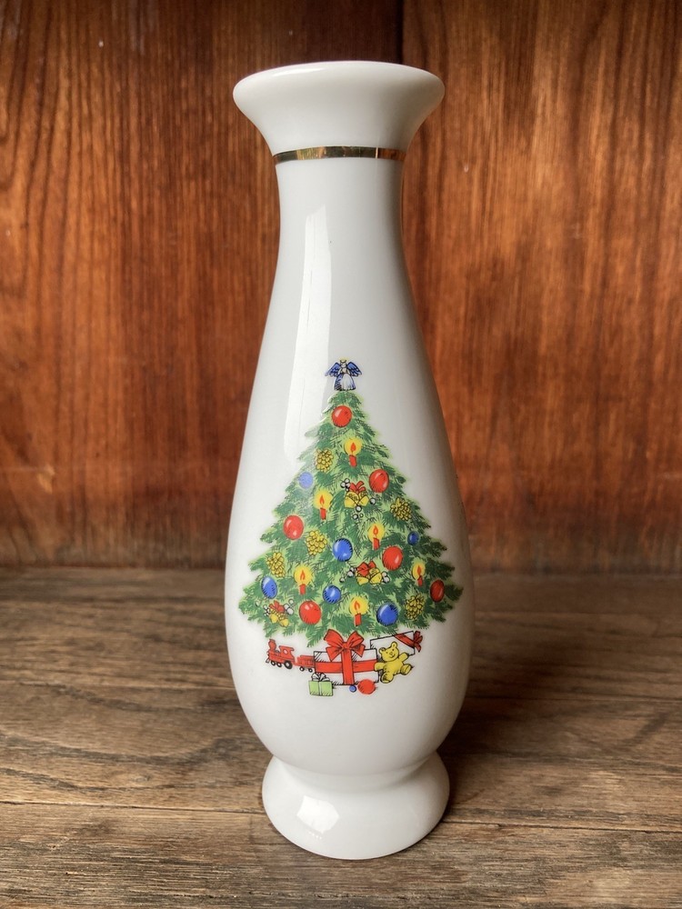 Jamestown China Porcelain Mini Vase Christmas Tree Decoration Gold Ring 6.5