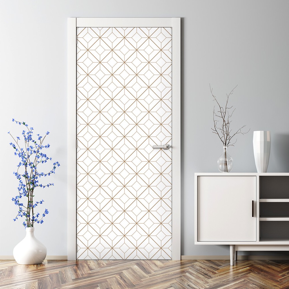 Golden White Geometric Bubble-Free Door Sticker Decal Photo Mural