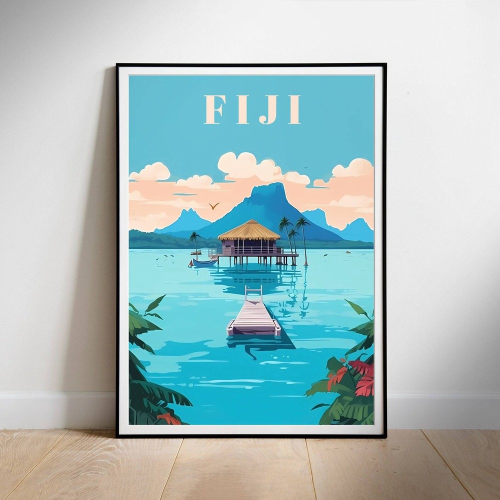 Printable Wall Art Fiji Retro Travel Poster Instant Decor New Home Gift