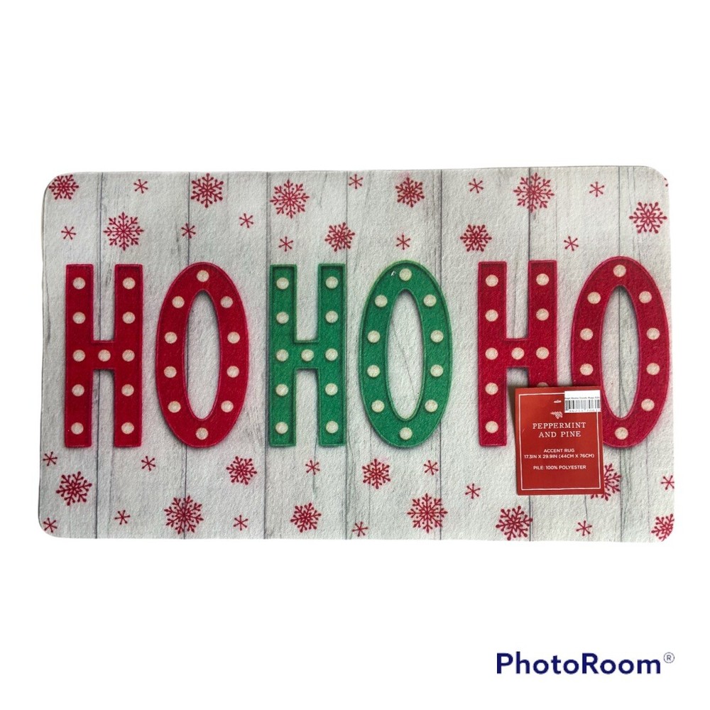 Christmas HO HO Ho Decorative Accent Rug Mat Peppermint & Pine Holiday Decor-image