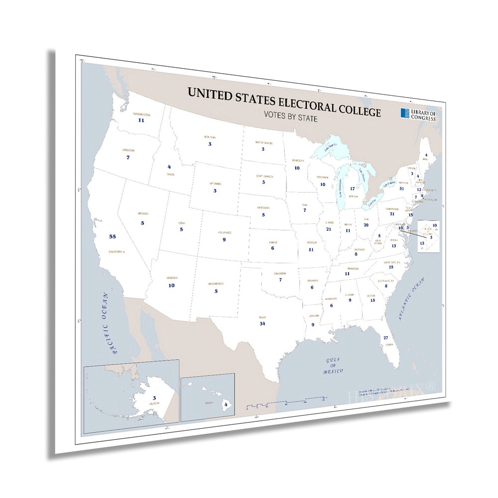 2008 United States Electoral College Votes by State Map Poster Wall Art Decor