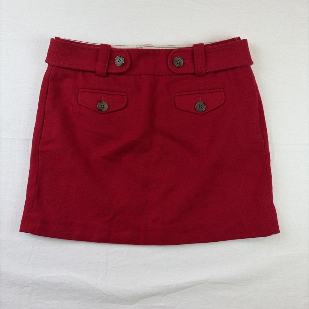 J Crew Mini Skirt Womens Size 4 Red Wool Blend Lined Pockets Classic Preppy