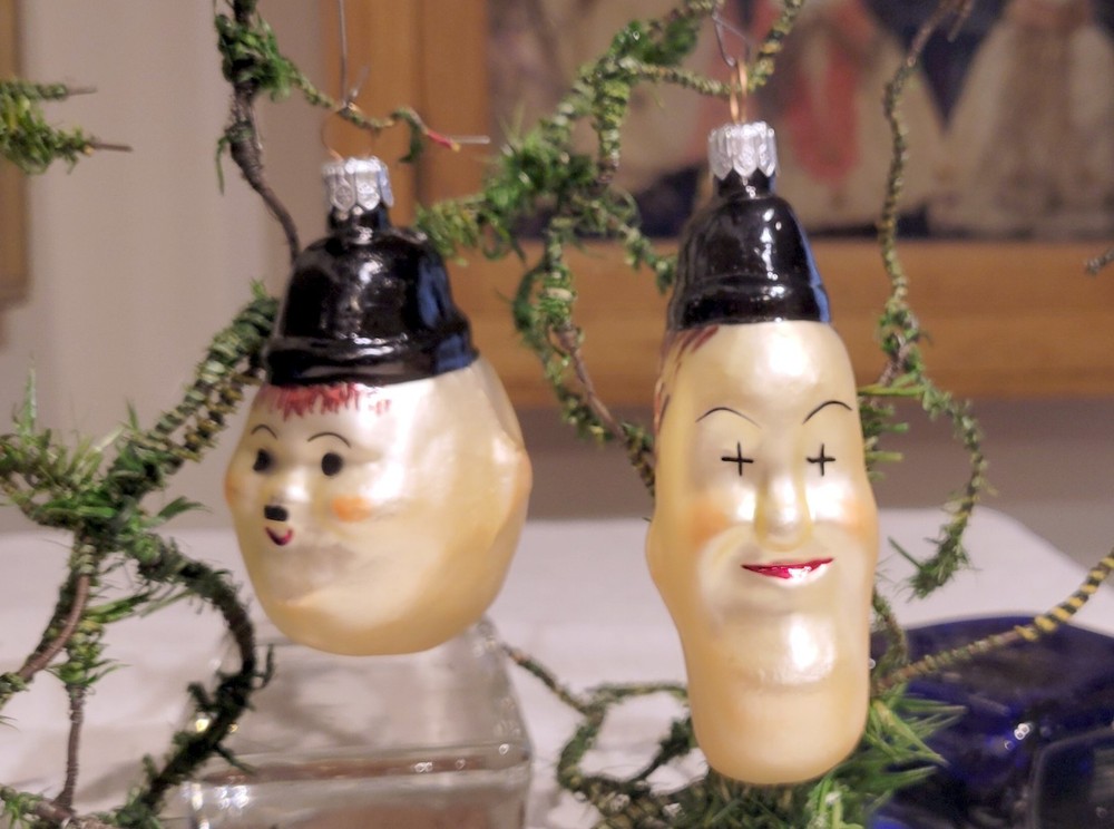 Christopher Radko Vintage 1995 Laurel & Hardy Pair Glass Christmas Ornaments