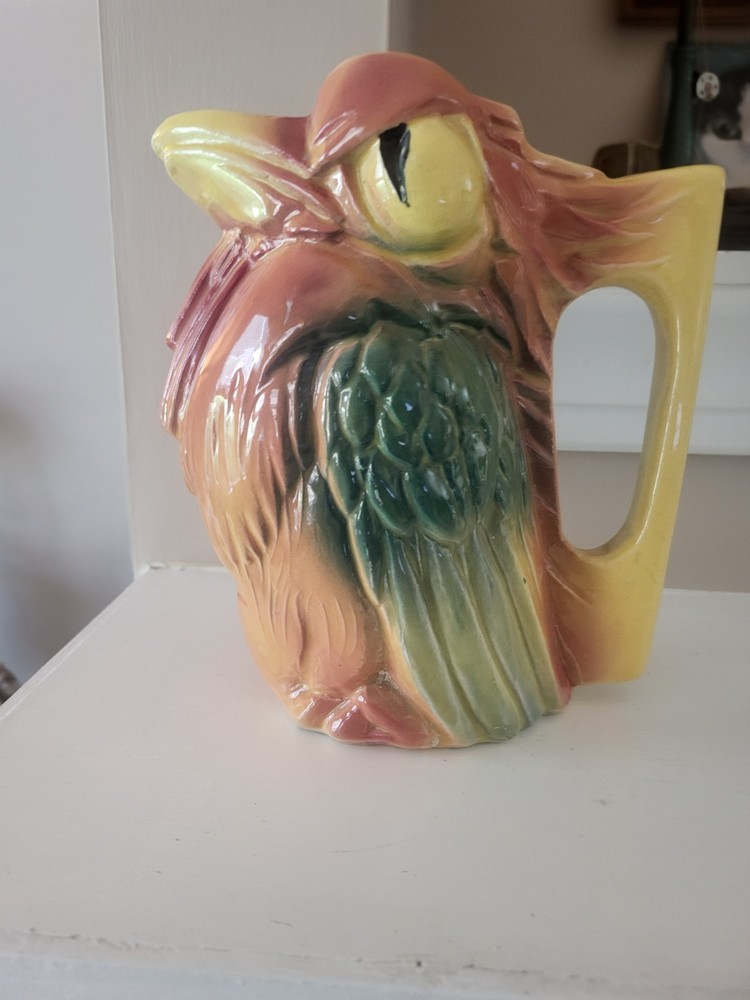 Rare Vintage 1950s Nelson McCoy pottery Kookaburra Parrot Bird Pitcher