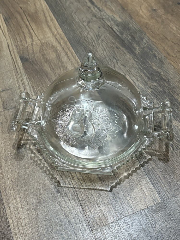 Vintage Jeannette Clear Glass Baltimore Pear Butter Dish with Lid