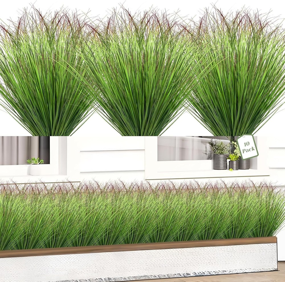 10 Bundles Fake Grass Plants Artificial Plants Outdoor Faux Plants Tall Shrubs W
