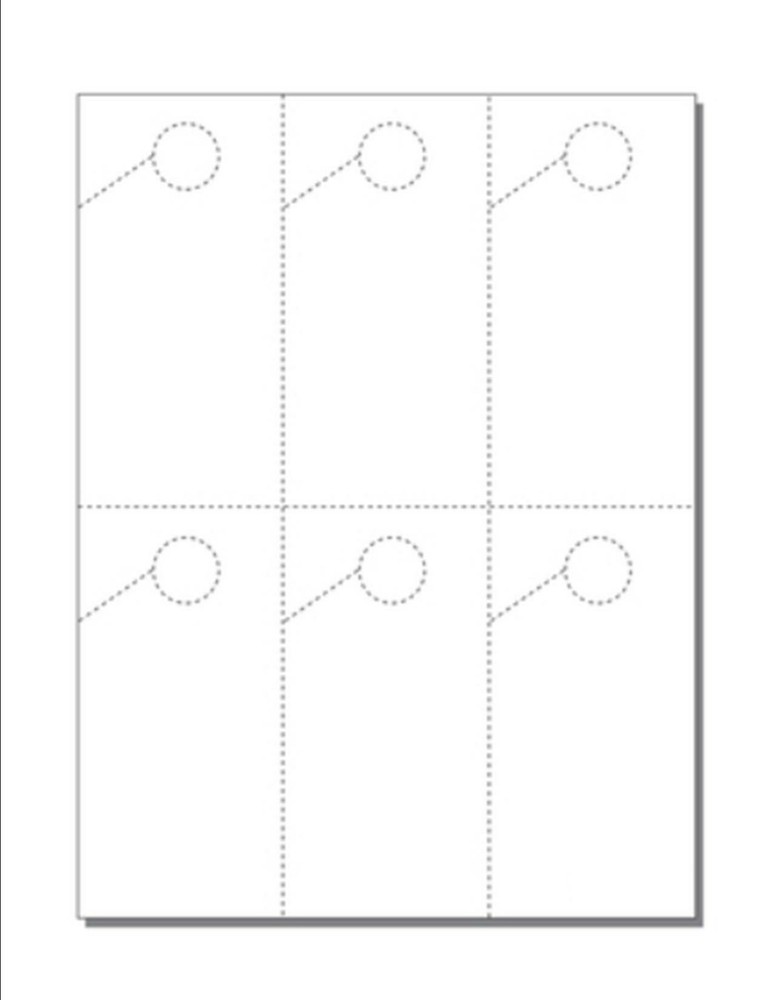 Custom Hang Tags with Hole - 6-UP Perfed 2.75x5.5 on 8.5x11 Vellum - 250 Sheets White